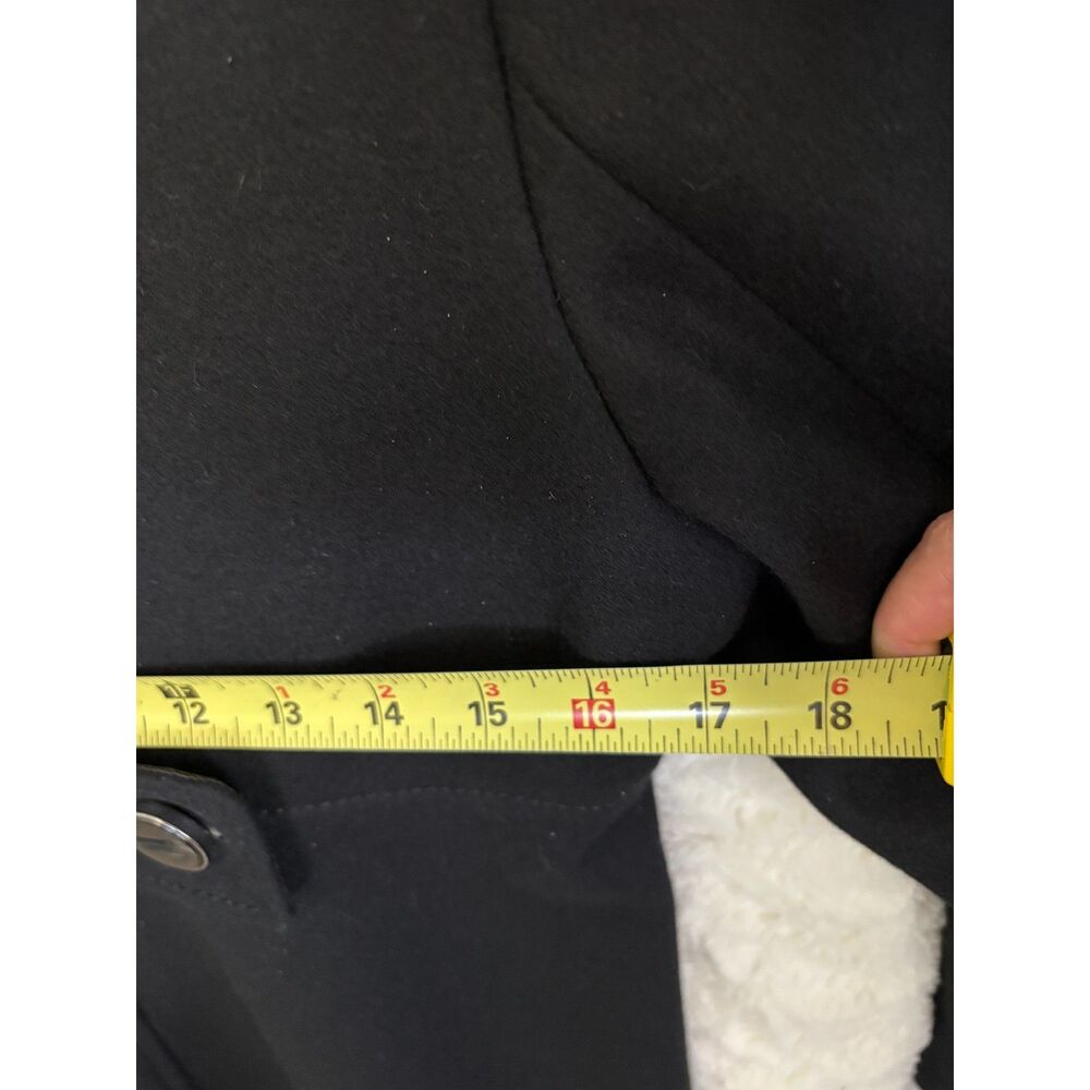 Kenneth Cole New York Black Wool Blend Swing Coat Size 8 Hooded Funnel Neck - Picture 6 of 8